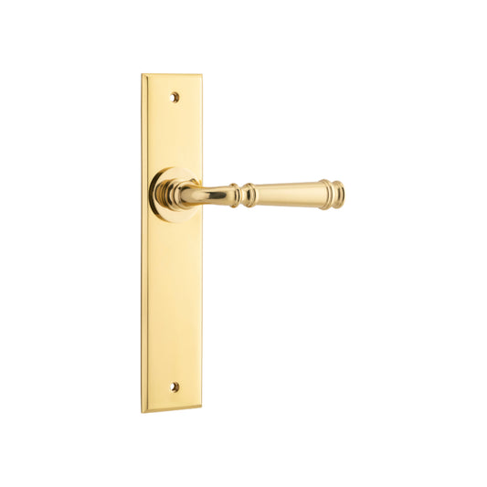 Door Lever Verona Chamfered Latch Polished Brass H240xW50xP59mm in Polished Brass