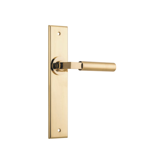 Door Lever Berlin Chamfered Latch Polished Brass H240xW50xP59mm in Polished Brass