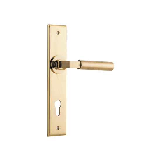 Door Lever Berlin Chamfered Euro Polished Brass CTC85mm H240xW50xP59mm in Polished Brass