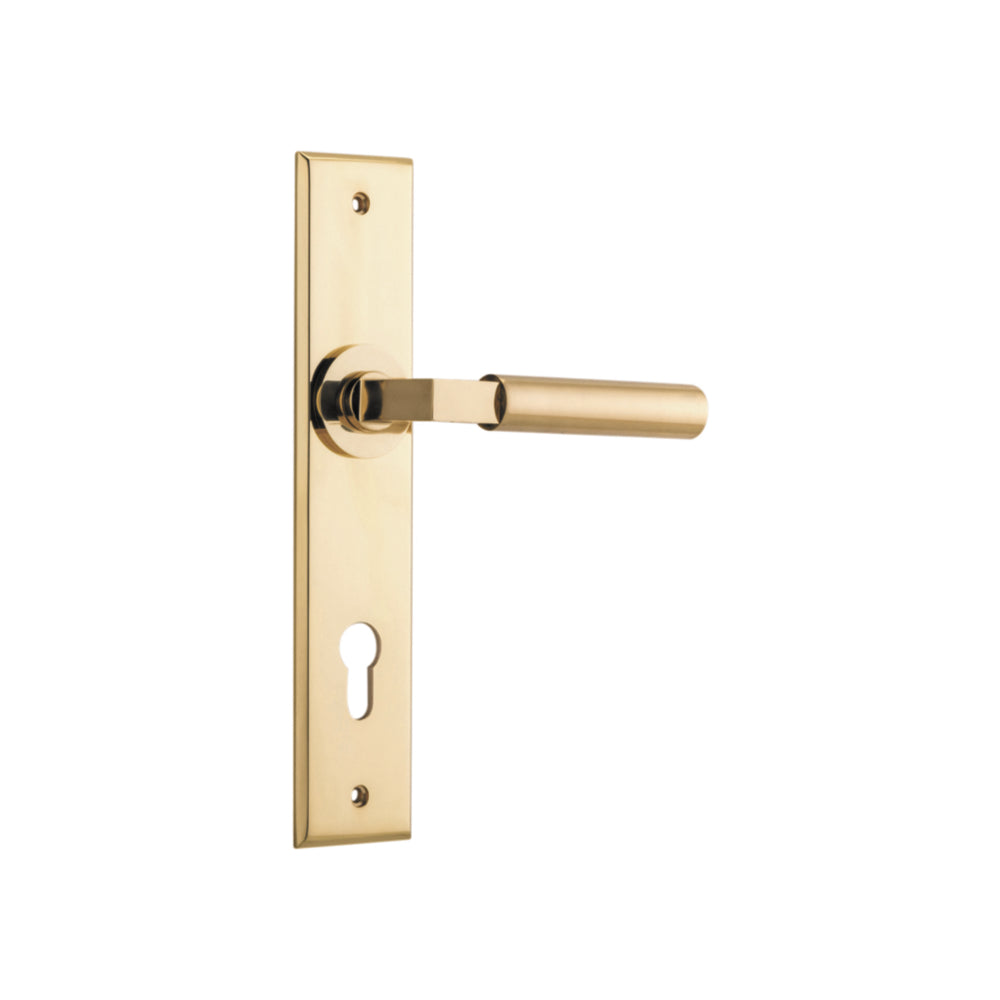 Door Lever Berlin Chamfered Euro Polished Brass CTC85mm H240xW50xP59mm in Polished Brass