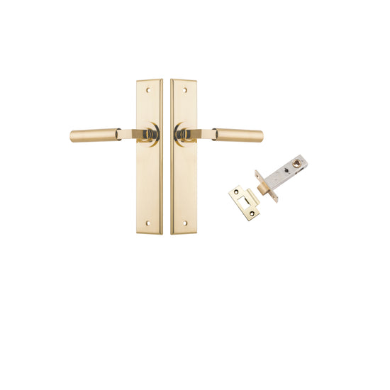 Door Lever Berlin Chamfered Polished Brass L120xP59mm BPH240xW50mm Passage Kit, Tube Latch Split Cam 'T' Striker Polished Brass Backset 60mm in Polished Brass