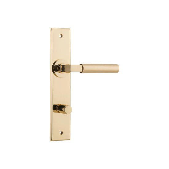 Door Lever Berlin Chamfered Privacy Polished Brass CTC85mm H240xW50xP59mm in Polished Brass