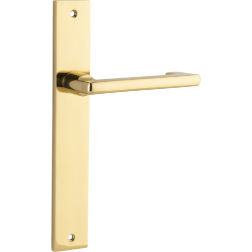 Door Lever Baltimore Return on Long Backplate Pair Polished Brass H240xW38xP58mm in Polished Brass
