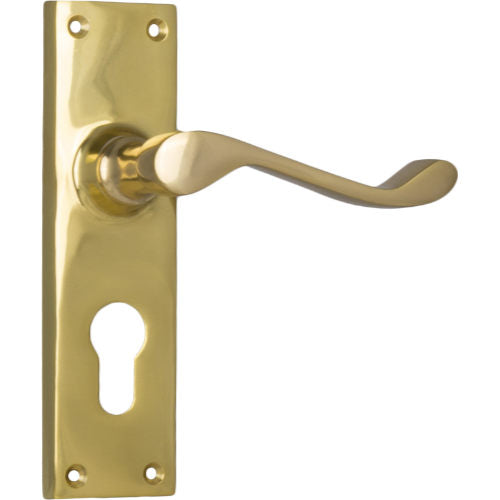 Door Lever Victorian Euro Pair Polished Brass H152xW42xP59mm in Polished Brass