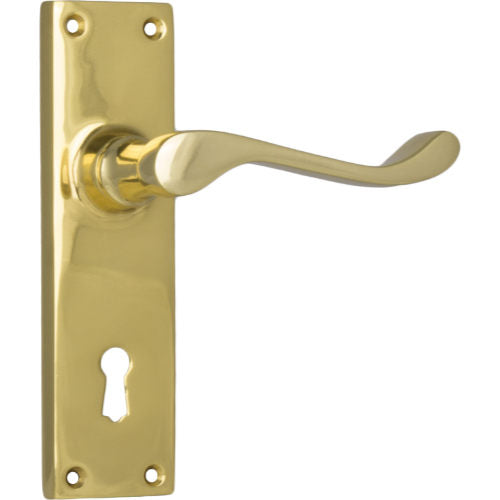 Door Lever Victorian Lock Pair Polished Brass H152xW42xP59mm in Polished Brass