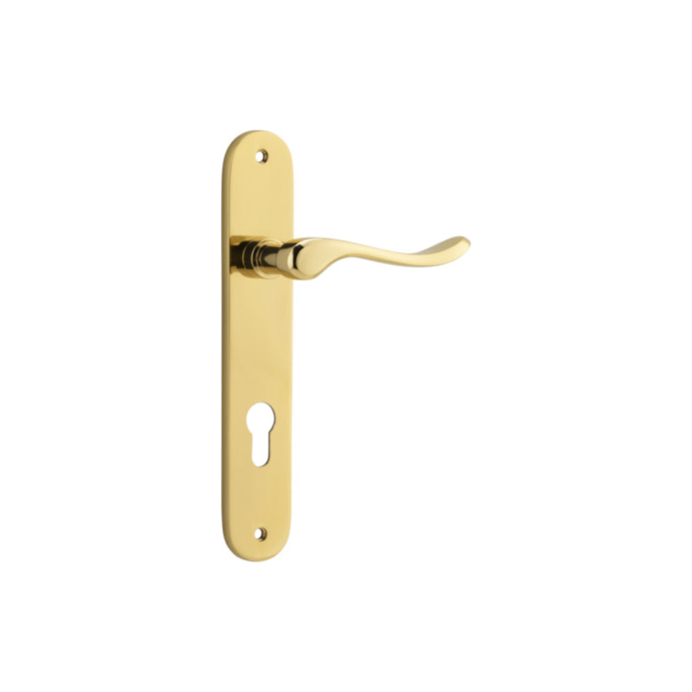 Door Lever Stirling Oval Euro Pair Polished Brass CTC85mm H240xW40xP64mm in Polished Brass