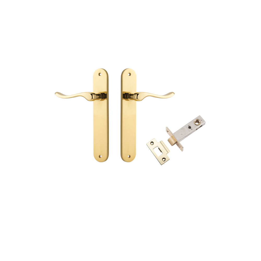 Door Lever Stirling Oval Latch Pair Polished Brass H240xW40xP64mm Passage Kit, Tube Latch Split Cam 'T' Striker Polished Brass Backset 60mm in Polished Brass