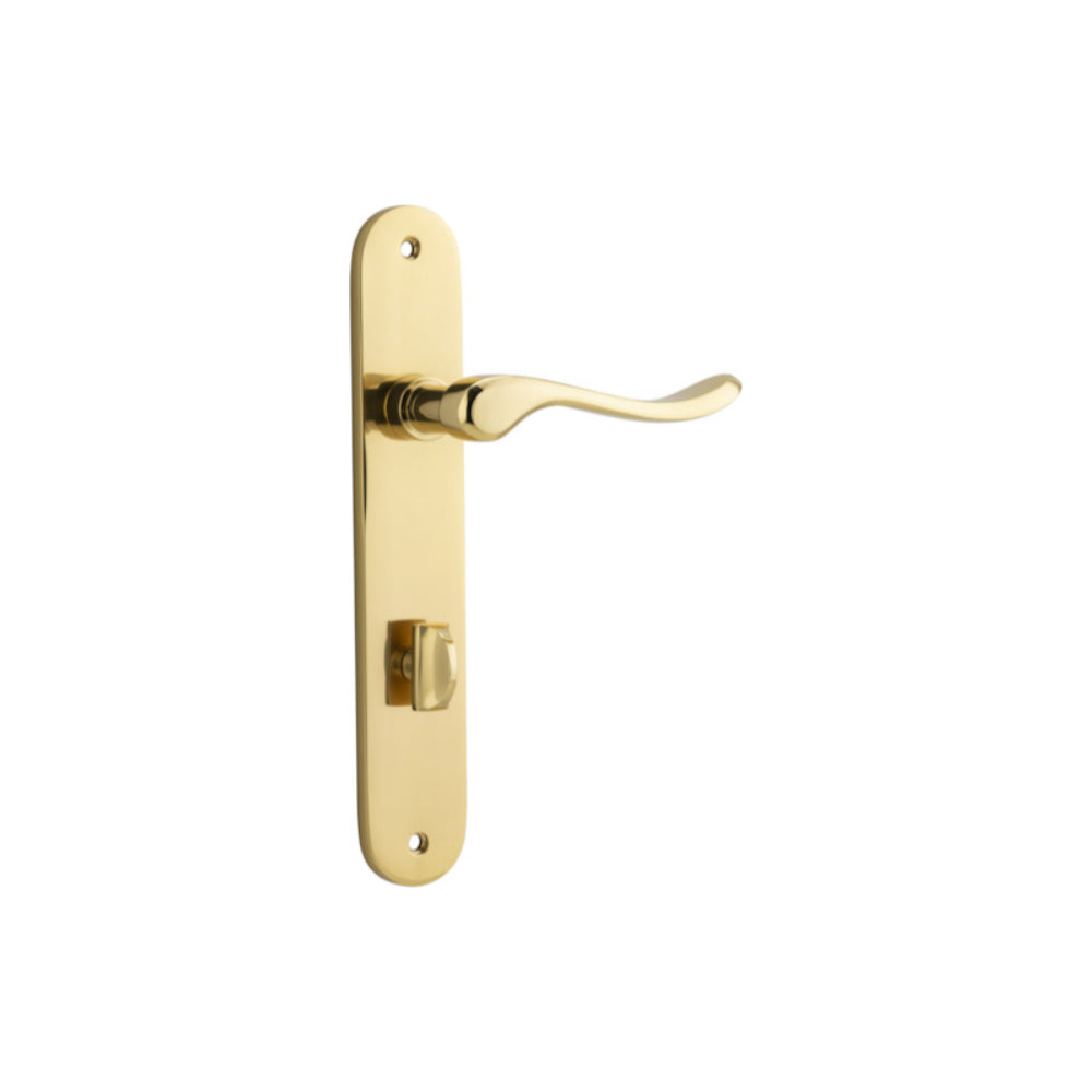 Door Lever Stirling Oval Privacy Pair Polished Brass CTC85mm H240xW40xP64mm in Polished Brass