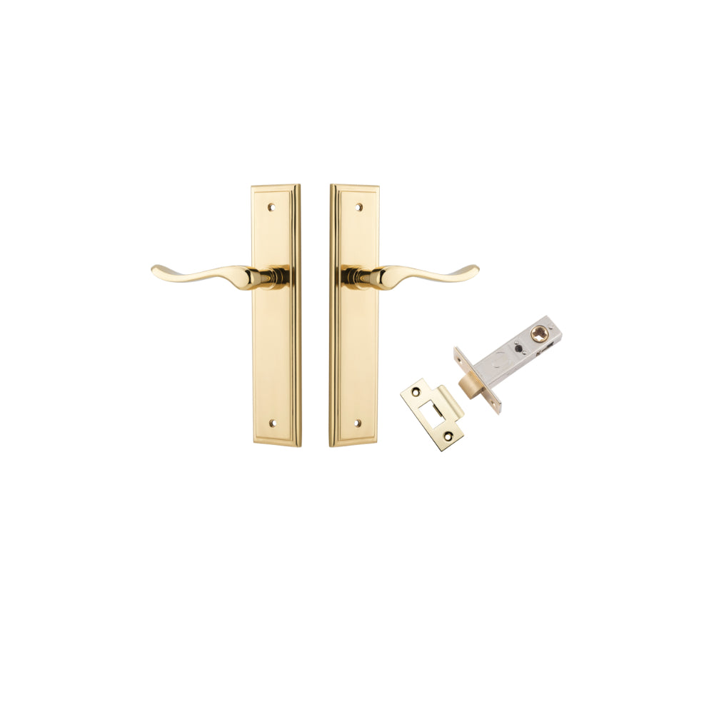 Door Lever Stirling Stepped Latch Pair Polished Brass H237xW50xP64mm Passage Kit, Tube Latch Split Cam 'T' Striker Polished Brass Backset 60mm in Polished Brass