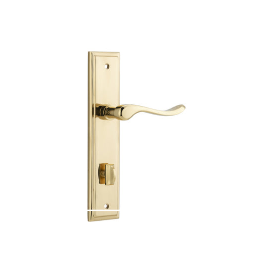 Door Lever Stirling Stepped Privacy Pair Polished Brass CTC85mm H237xW50xP64mm in Polished Brass