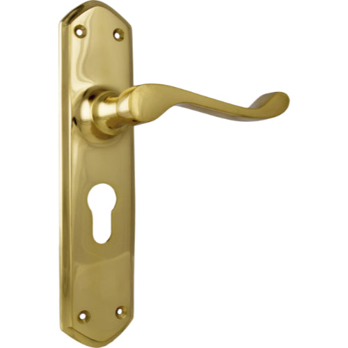 Door Lever Windsor Euro Pair Polished Brass H200xP60xW45mm in Polished Brass