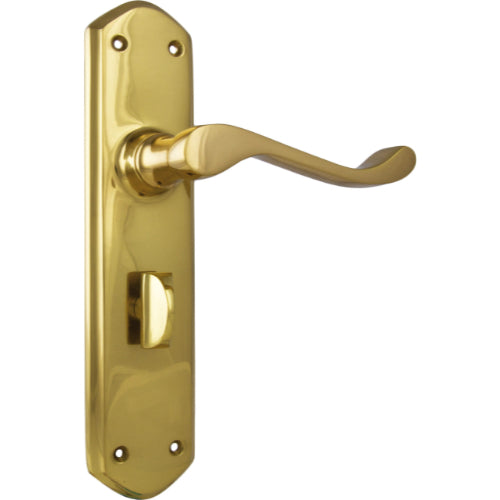 Door Lever Windsor Privacy Pair Polished Brass H200xP60xW45mm in Polished Brass