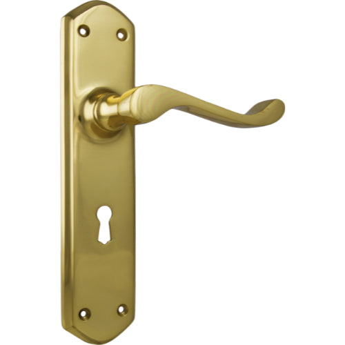 Door Lever Windsor Lock Pair Polished Brass H200xP60xW45mm in Polished Brass