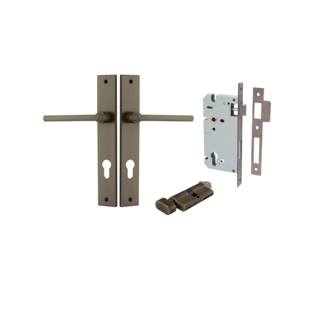 Door Lever Baltimore Rectangular Euro Signature Brass CTC85mm H240xW38xP55mm Entrance Kit, Mortice Lock Euro Signature Brass CTC85mm Backset 60mm, Euro Cylinder Key Thumb 6 Pin Signature Brass L70mm KA1 in Signature Brass