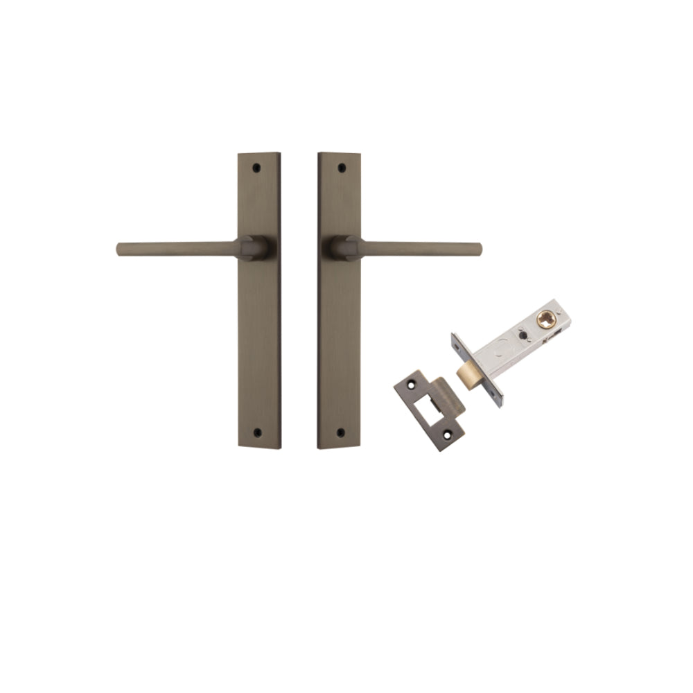 Door Lever Baltimore Rectangular Latch Signature Brass H240xW38xP55mm Passage Kit, Tube Latch Split Cam 'T' Striker Signature Brass Backset 60mm in Signature Brass