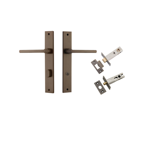 Door Lever Baltimore Rectangular Privacy Signature Brass CTC85mm H240xW38xP55mm Inbuilt Privacy Kit, Tube Latch Split Cam 'T' Striker Signature Brass Backset 60mm, Privacy Bolt Round Bolt Signature Brass Backset 60mm in Signature Brass