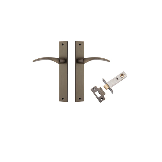 Door Lever Oxford Rectangular Latch Signature Brass H240xW38xP60mm Passage Kit, Tube Latch Split Cam 'T' Striker Signature Brass Backset 60mm in Signature Brass