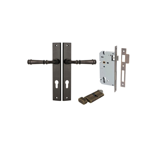 Door Lever Verona Rectangular Euro Signature Brass CTC85mm H240xW38xP59mm Entrance Kit, Mortice Lock Euro Signature Brass CTC85mm Backset 60mm, Euro Cylinder Key Thumb 6 Pin Signature Brass L70mm KA1 in Signature Brass