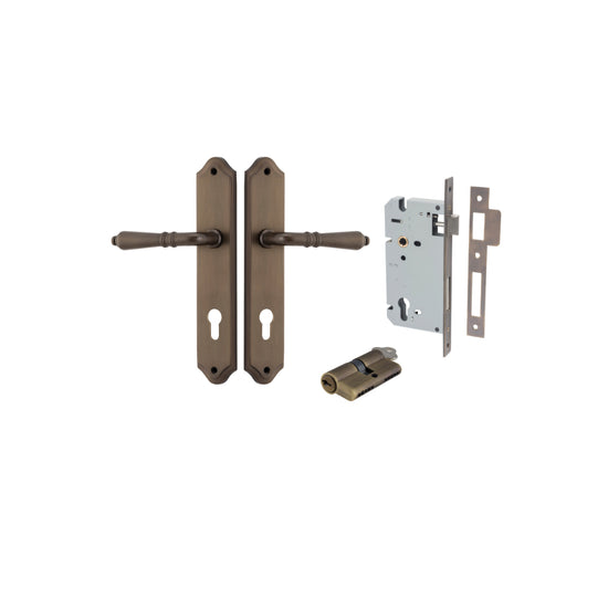 Door Lever Sarlat Shouldered Euro Signature Brass CTC85mm H250xW48xP57mm Entrance Kit, Mortice Lock Euro Signature Brass CTC85mm Backset 60mm, Euro Cylinder Dual Function 5 Pin Signature Brass L65mm KA1 in Signature Brass