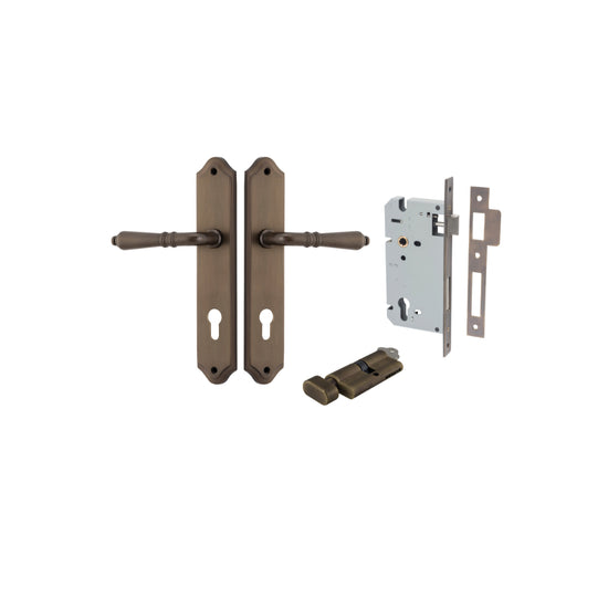 Door Lever Sarlat Shouldered Euro Signature Brass CTC85mm H250xW48xP57mm Entrance Kit, Mortice Lock Euro Signature Brass CTC85mm Backset 60mm, Euro Cylinder Key Thumb 6 Pin Signature Brass L70mm KA1 in Signature Brass