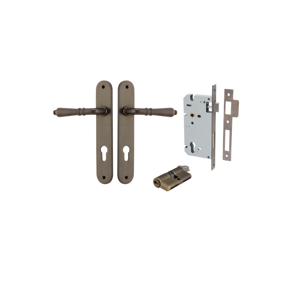 Door Lever Sarlat Oval Euro Signature Brass CTC85mm H240xW40xP55mm Entrance Kit, Mortice Lock Euro Signature Brass CTC85mm Backset 60mm, Euro Cylinder Dual Function 5 Pin Signature Brass L65mm KA1 in Signature Brass