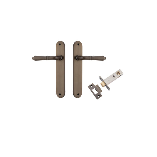 Door Lever Sarlat Oval Latch Signature Brass H240xW40xP55mm Passage Kit, Tube Latch Split Cam 'T' Striker Signature Brass Backset 60mm in Signature Brass