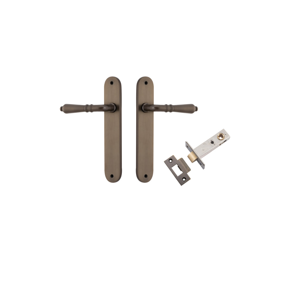 Door Lever Sarlat Oval Latch Signature Brass H240xW40xP55mm Passage Kit, Tube Latch Split Cam 'T' Striker Signature Brass Backset 60mm in Signature Brass