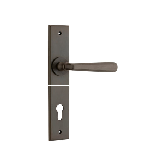 Door Lever Copenhagen Chamfered Euro Pair Signature Brass CTC85mm H240xW50xP61mm in Signature Brass