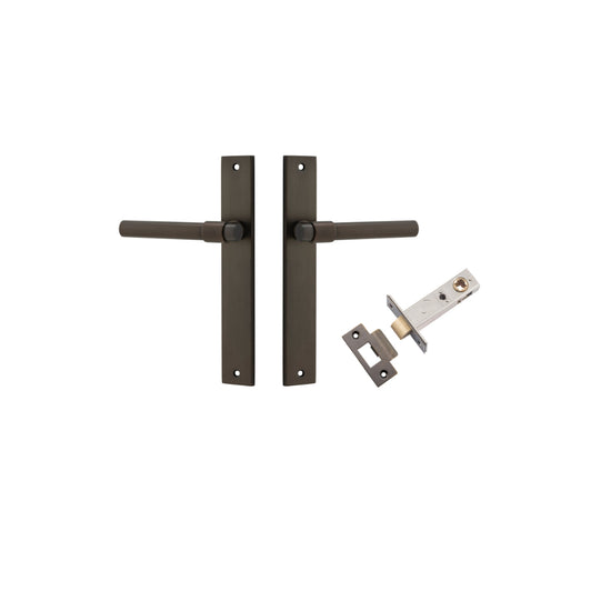 Door Lever Helsinki Rectangular Latch Pair Signature Brass H240xW38xP44mm Passage Kit, Tube Latch Split Cam 'T' Striker Signature Brass Backset 60mm in Signature Brass