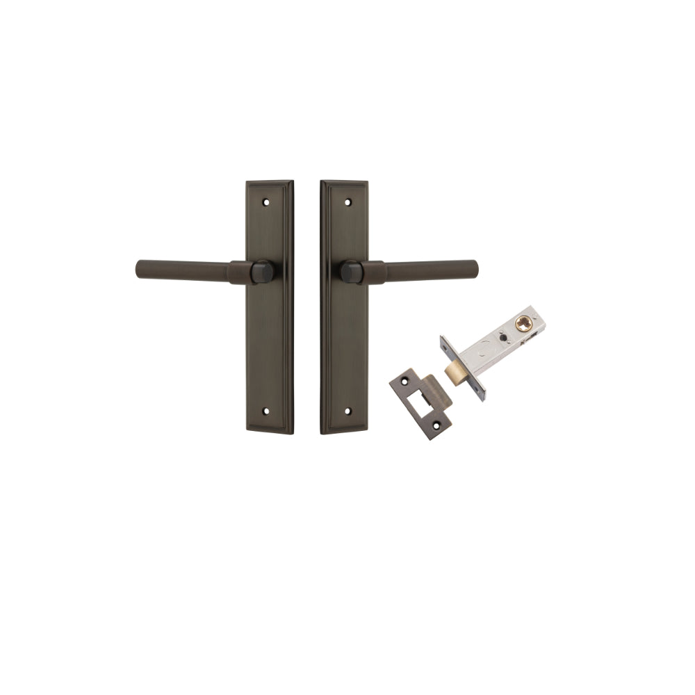 Door Lever Helsinki Stepped Latch Pair Signature Brass H237xW50xP44mm Passage Kit, Tube Latch Split Cam 'T' Striker Signature Brass Backset 60mm in Signature Brass