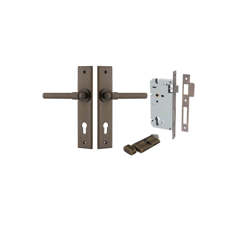 Door Lever Helsinki Chamfered Euro Pair Signature Brass CTC85mm L137xP60mm BPH240xW50mm, Mortice Lock Euro Signature Brass CTC85mm Backset 60mm, Euro Cylinder Key Thumb 5 Pin Signature Brass 65mm KA4 in Signature Brass