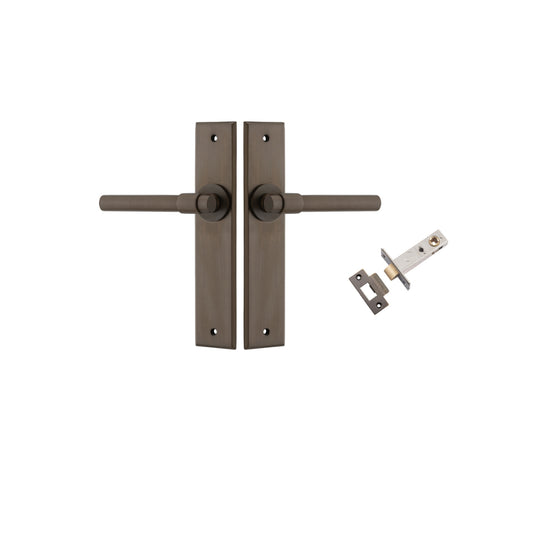 Door Lever Helsinki Chamfered Signature Brass L137xP60mm BPH240xW50mm Passage Kit, Tube Latch Split Cam 'T' Striker Signature Brass Backset 60mm in Signature Brass