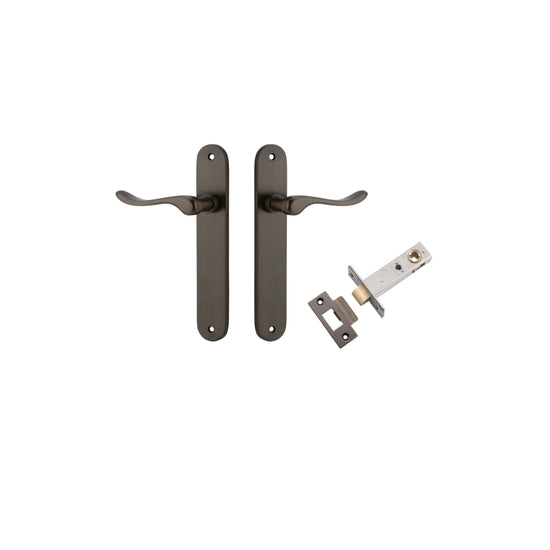 Door Lever Stirling Oval Latch Pair Signature Brass H240xW40xP64mm Passage Kit, Tube Latch Split Cam 'T' Striker Signature Brass Backset 60mm in Signature Brass