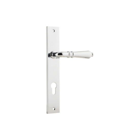 Door Lever Sarlat Rectangular Euro Polished Chrome CTC85mm H240xW38xP55mm in Polished Chrome