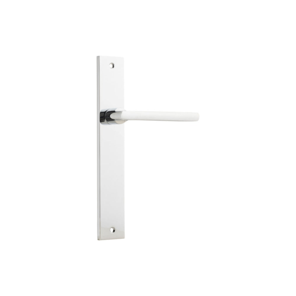 Door Lever Baltimore on Long Backplate Polished Chrome H240xW38xP55mm in Polished Chrome