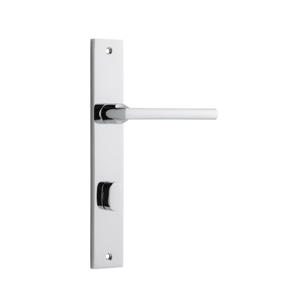 Door Lever Baltimore Rectangular Privacy Polished Chrome CTC85mm H240xW38xP55mm in Polished Chrome