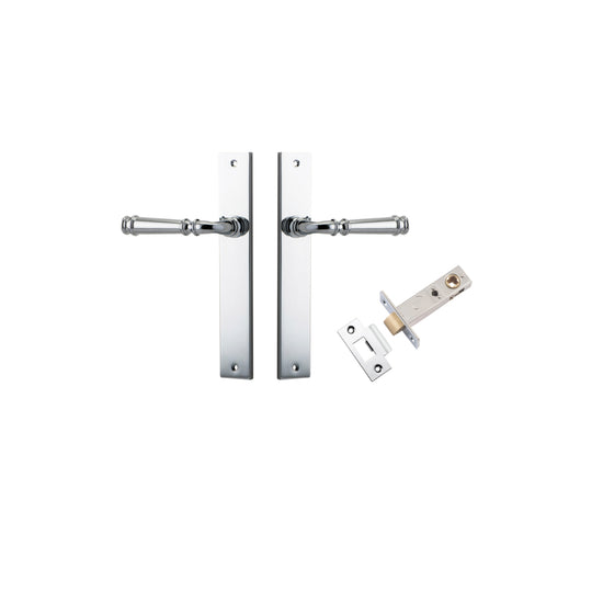 Door Lever Verona Rectangular Latch Polished Chrome H240xW38xP59mm Passage Kit, Tube Latch Split Cam 'T' Striker Polished Chrome Backset 60mm in Polished Chrome