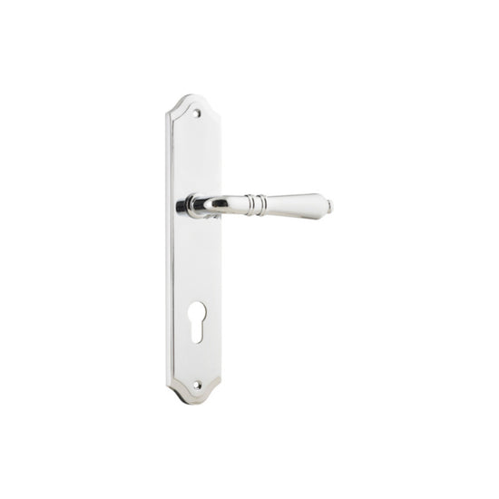 Door Lever Sarlat Shouldered Euro Polished Chrome CTC85mm H250xW48xP57mm in Polished Chrome