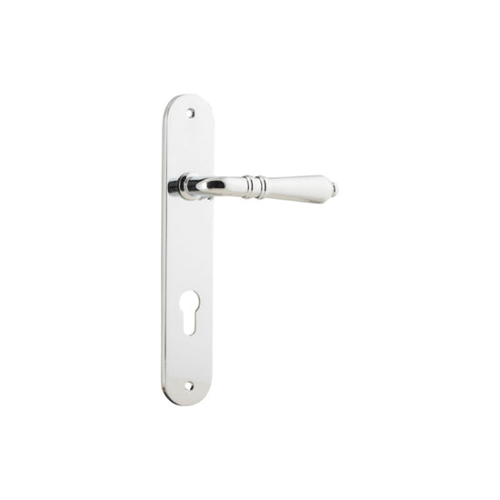 Door Lever Sarlat Oval Euro Polished Chrome CTC85mm H230xW40xP55mm in Polished Chrome