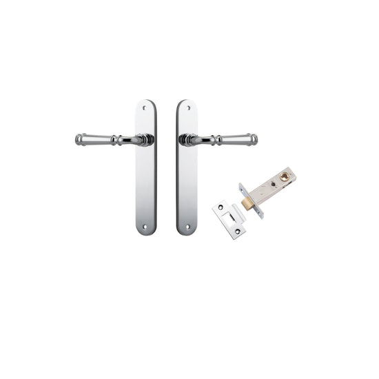 Door Lever Verona Oval Latch Polished Chrome H240xW40xP59mm Passage Kit, Tube Latch Split Cam 'T' Striker Polished Chrome Backset 60mm in Polished Chrome