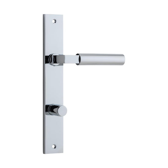 Door Lever Berlin Rectangular Privacy Polished Chrome CTC85mm H240xW38xP57mm in Polished Chrome