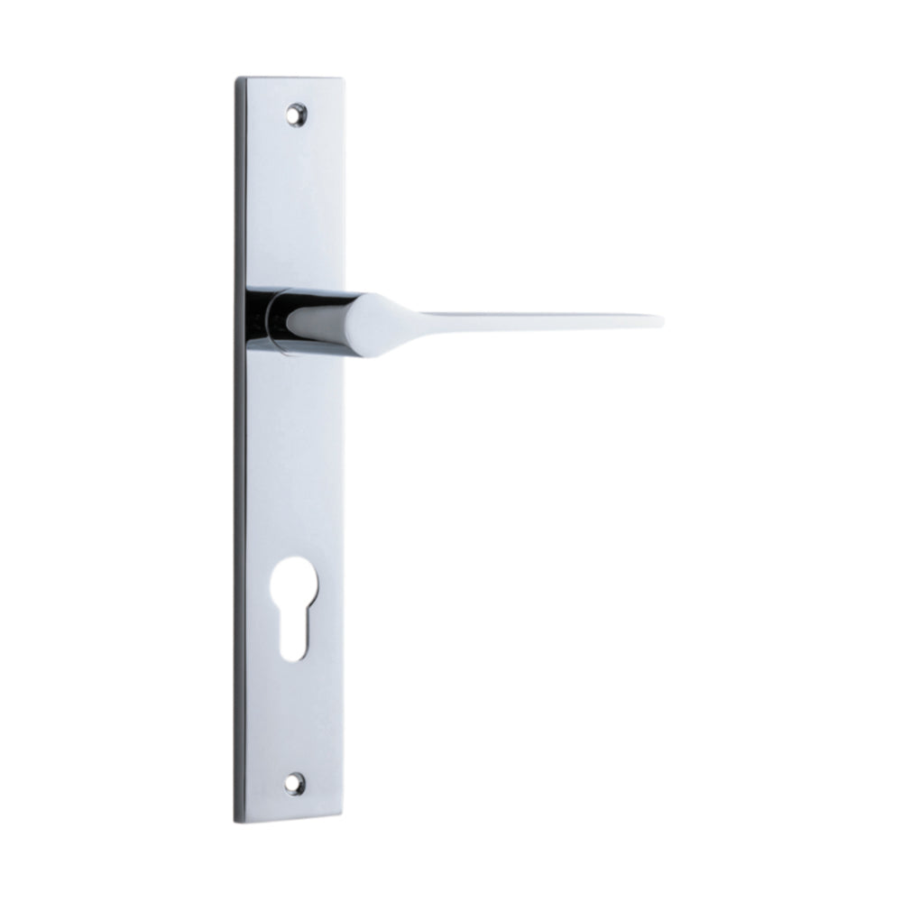 Door Lever Como Rectangular Euro Polished Chrome CTC85mm H240xW38xP59mm in Polished Chrome