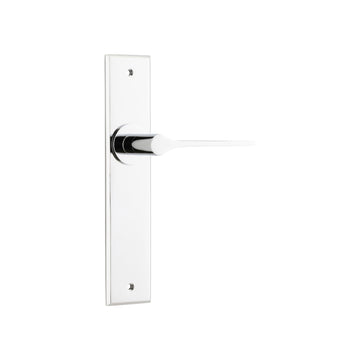 Door Lever Como Chamfered Latch Polished Chrome H240xW50xP61mm in Polished Chrome