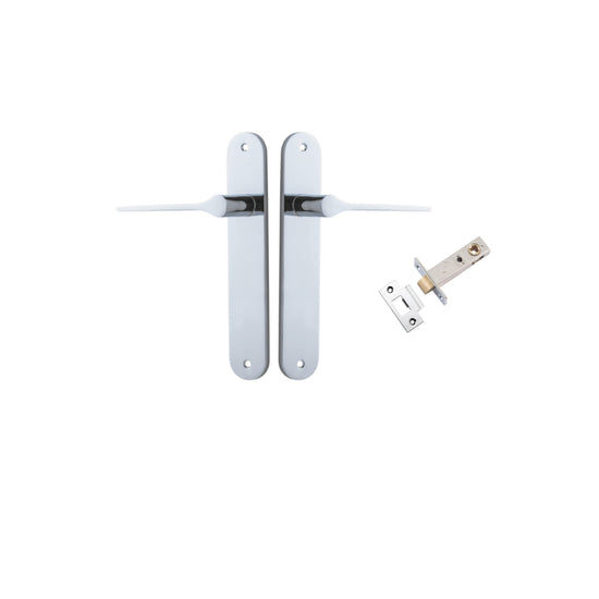 Door Lever Como Oval Polished Chrome L119xP59mm BPH240xW40mm Passage Kit, Tube Latch Split Cam 'T' Striker Polished Chrome Backset 60mm in Polished Chrome