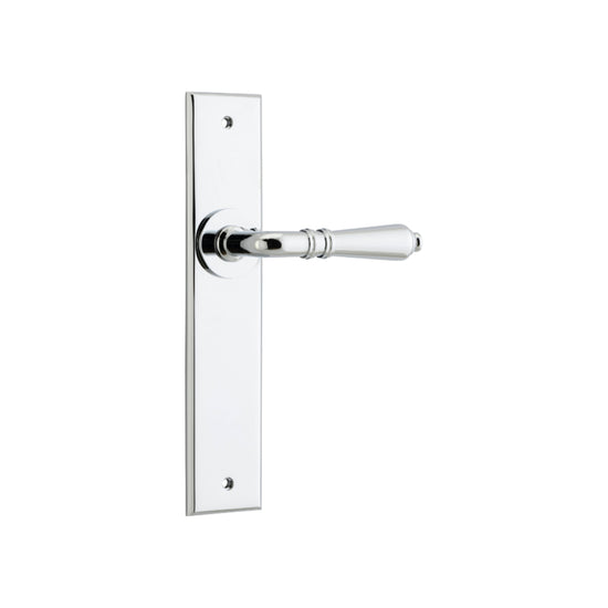 Door Lever Sarlat Chamfered Latch Polished Chrome H240xW50xP55mm in Polished Chrome