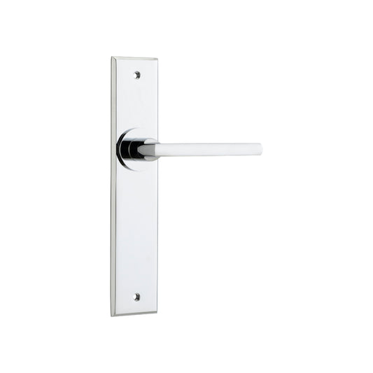 Door Lever Baltimore Chamfered Latch Polished Chrome H240xW50xP55mm in Polished Chrome