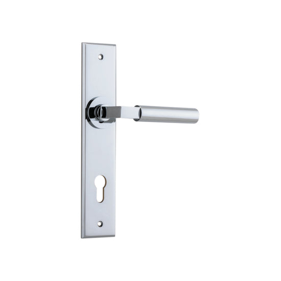 Door Lever Berlin Chamfered Euro Polished Chrome CTC85mm H240xW50xP59mm in Polished Chrome