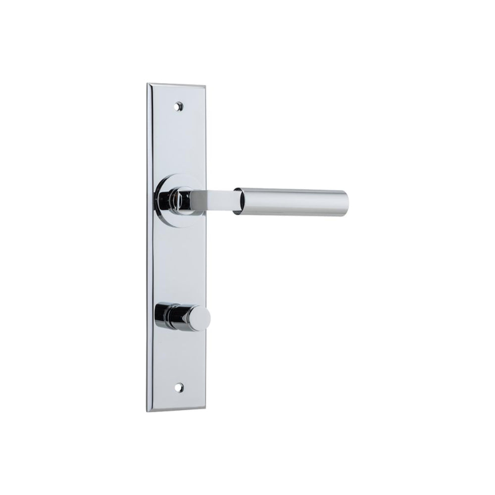 Door Lever Berlin Chamfered Privacy Polished Chrome CTC85mm H240xW50xP59mm in Polished Chrome