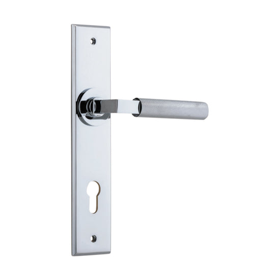 Door Lever Brunswick Chamfered Euro Polished Chrome CTC85mm H240xW50xP60mm in Polished Chrome