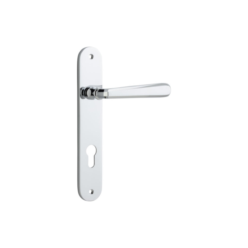 Door Lever Copenhagen Oval Euro Pair Polished Chrome CTC85mm H240xW40xP61mm in Polished Chrome